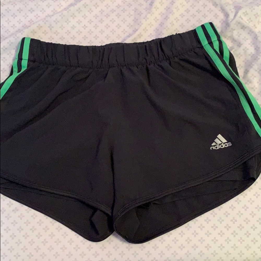 adidas gray shorts with green stripes